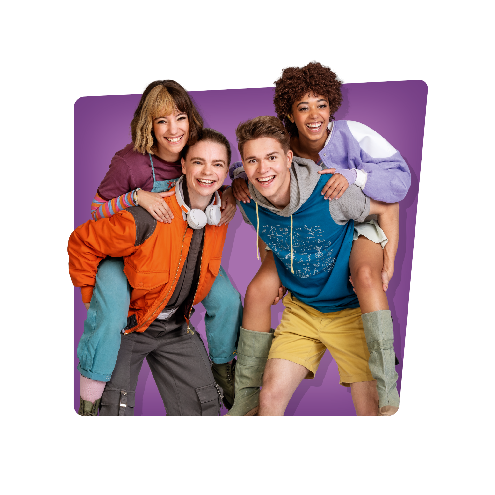 Waiko personages live op een podium of tijdens een Meet & Greet in kleurrijke kostuums met kinderen, muziek en ruimte-thema