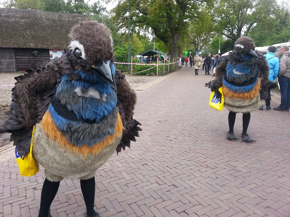 Tsjilp en Tsjiep blauwborstjes straattheater tussen publiek